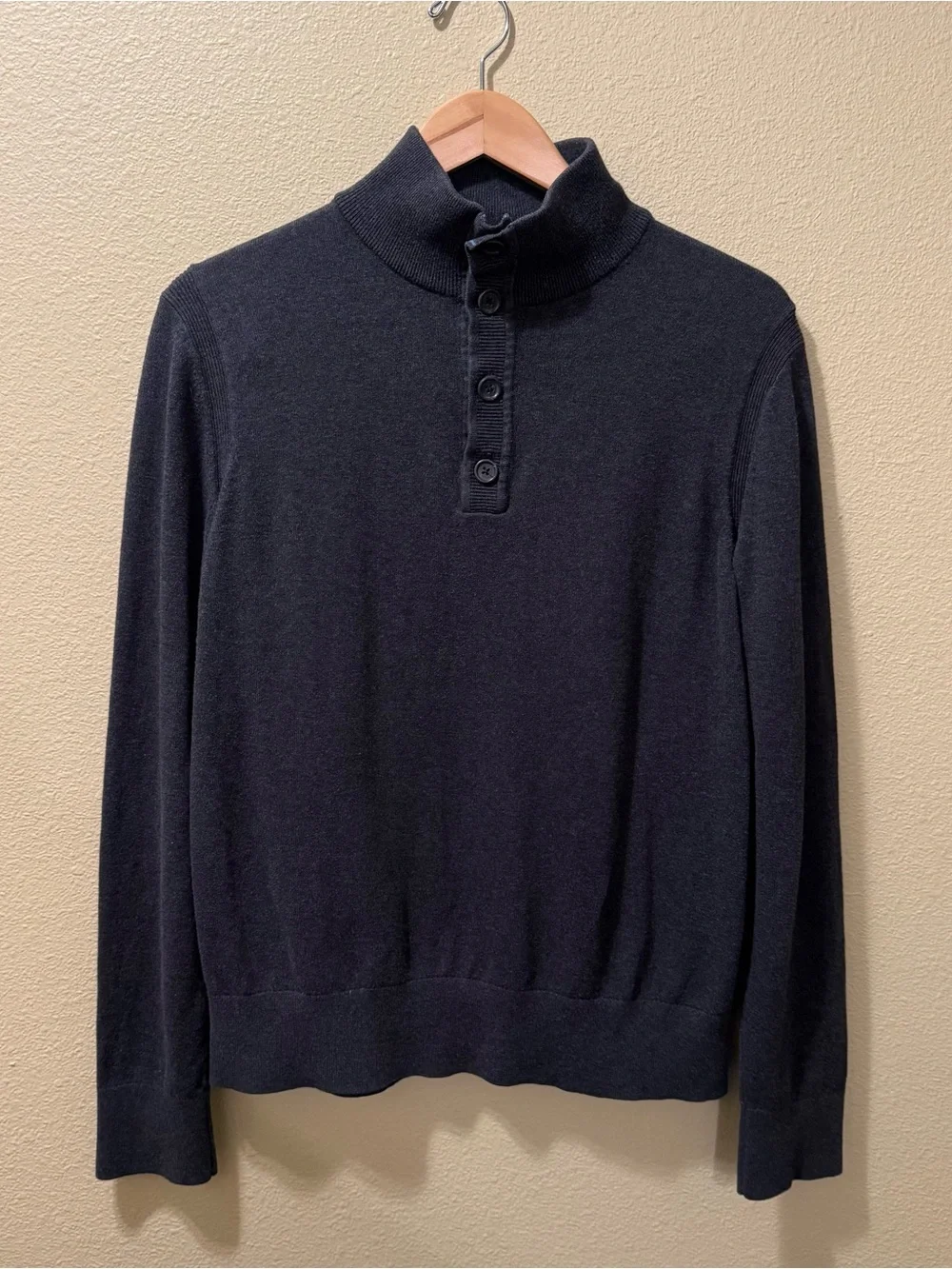 Men’s Large Banana Republic Gray 90% Cotton 10% Cashmere Pullover Button Sweater